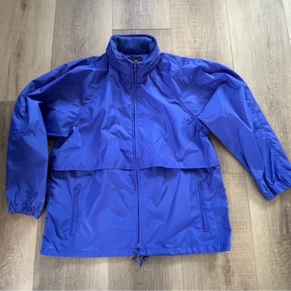Women Eddie Bauer WPL 9647 Zip Up Blue Hooded Windbreaker Jacket SZ Large